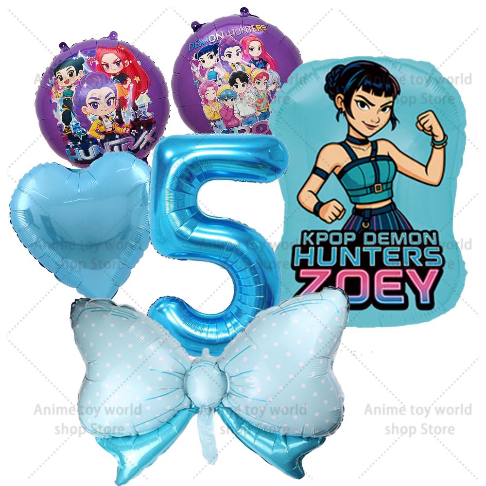 K-pop Demon Hunters Balloons Birthday Party Decoration Number 1-10 Baloon Set Kids Girls Korean Group Globals MIRA RUMI ZOEY Round Sensory Compression