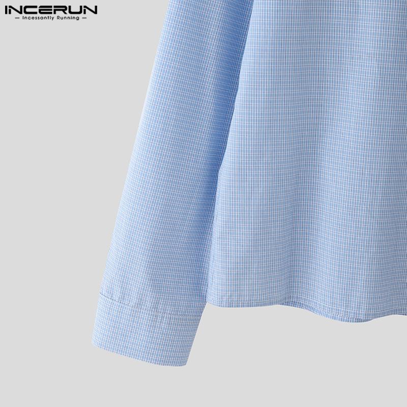 INCERUN Oversized Men Lapel Neck Long Sleeve Floral Print Plaid Casual Shirts Tops