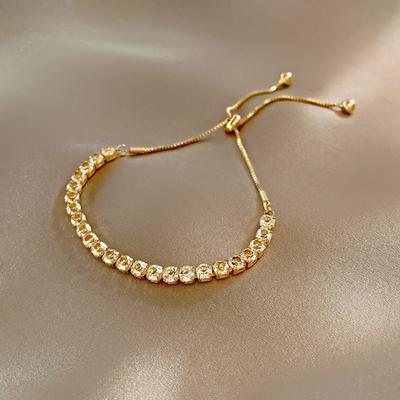 Bracelet Zircon Luxe Chaîne Réglable - Bijoux en Acier Inoxydable pour Femmes, Cadeau Hypoallergénique Joncs Dorés Accessoires