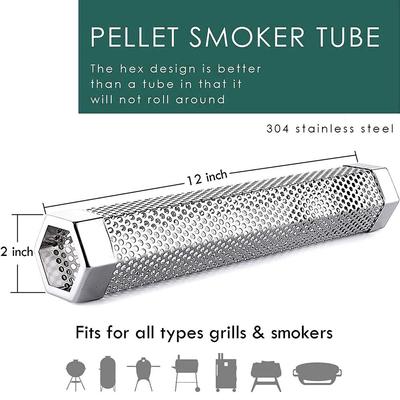 12 Inch 304 Stainless Steel BBQ Smoker Tube For Wood Pellet Smoker Hot Cold Smoking Work With BBQ Generator Grill