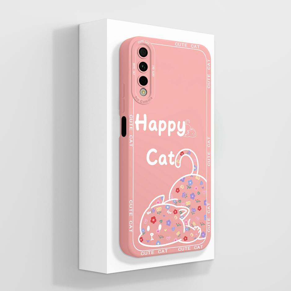 

For Honor 9X (China) Honor 9X Pro Phone Case Happy Cat Cartoon Liquid Silicone Back Cover For Huawei Y9s Fashion Ultrathin Funda Huawei Y9s