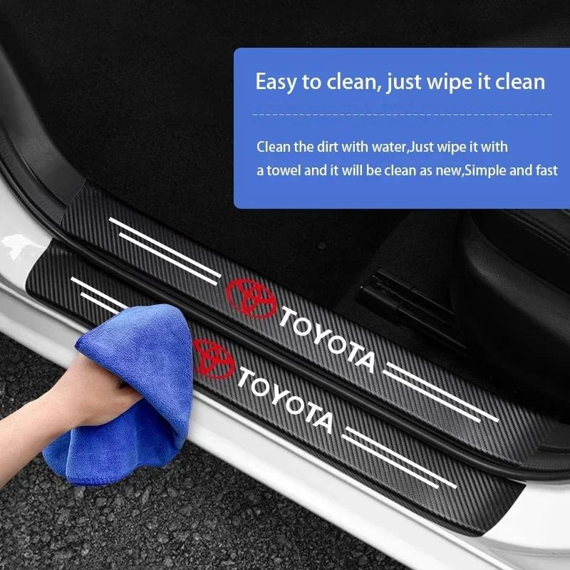 Carbon Fiber Door Sill Protector Stickers for Toyota Corolla RAV4 Camry Yaris Land Cruiser Prado Anti-Scratch Car Logo Decals