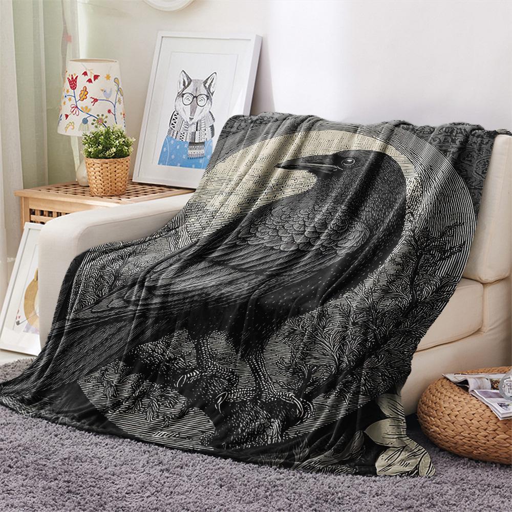 Crow Print Flannel Blanket, High quality Comfortable for All Seasons, Home Decor, Warmth and Comfort, Perfect for Christmas Gifts
