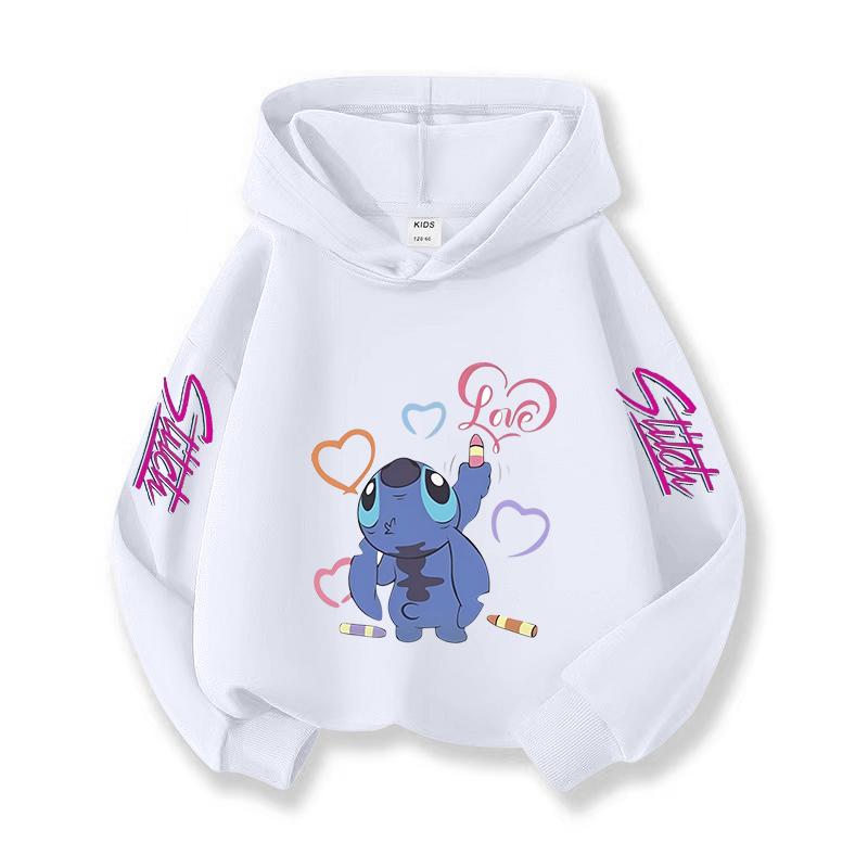 2025 New Christmas Gift Girls Hooded Sweatshirt Children's Pullover Cute Stitch Print Long Sleeved Soft Winter Top