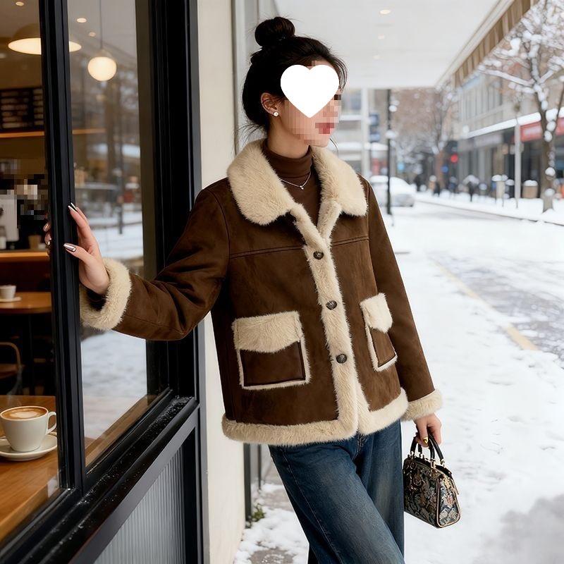 Women's 2025 Autumn/Winter Shearling Double-Sided Plush Fur Coat: Thick Deer Suede Cotton-Padded Jacket.
