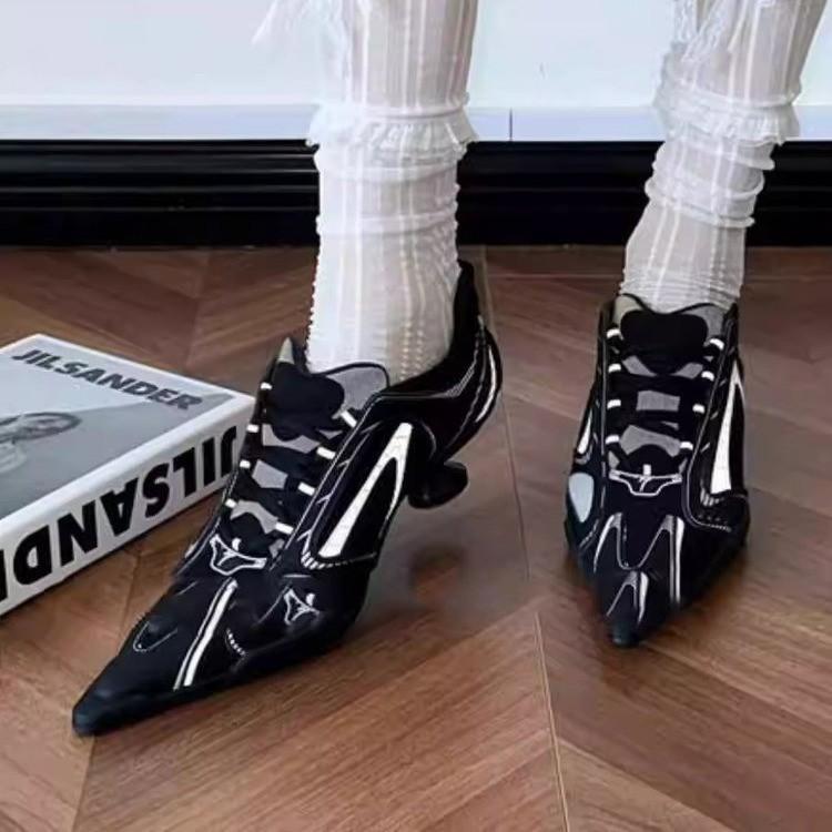 

Туфли на низком каблуке с острым носком, женские, на шнуровке, в спортивном стиле, на высоком каблуке, женские, цветные блоки, универсальные, дышащие, сетчатые, с ремешками, лодочки 43