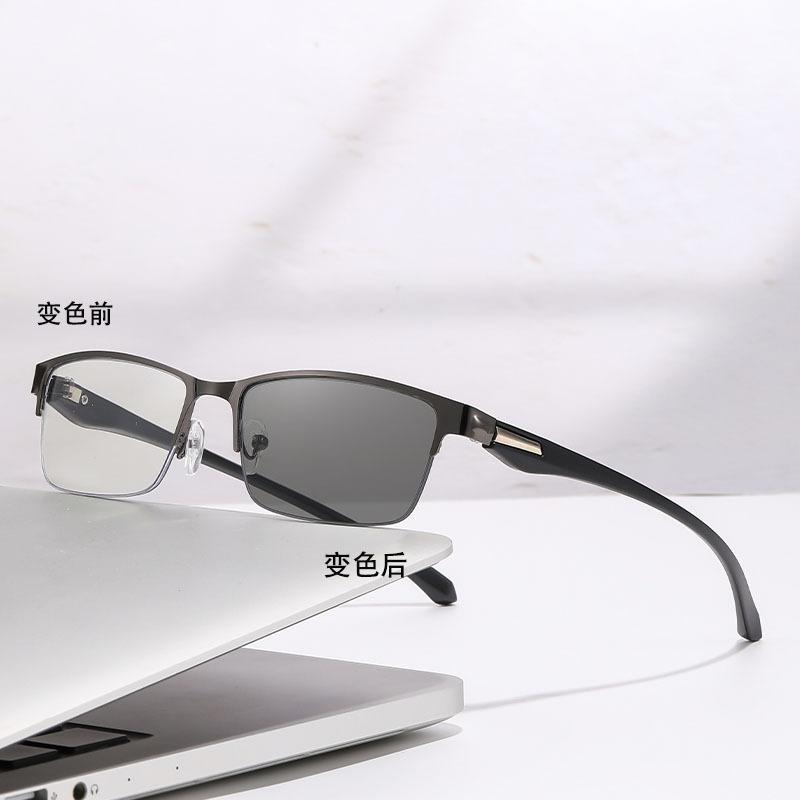 1/0~+4.0 Photochromic Multifocal Reading Glasses Automatic Zoom Half Frame Business Glasses Multiple Uses