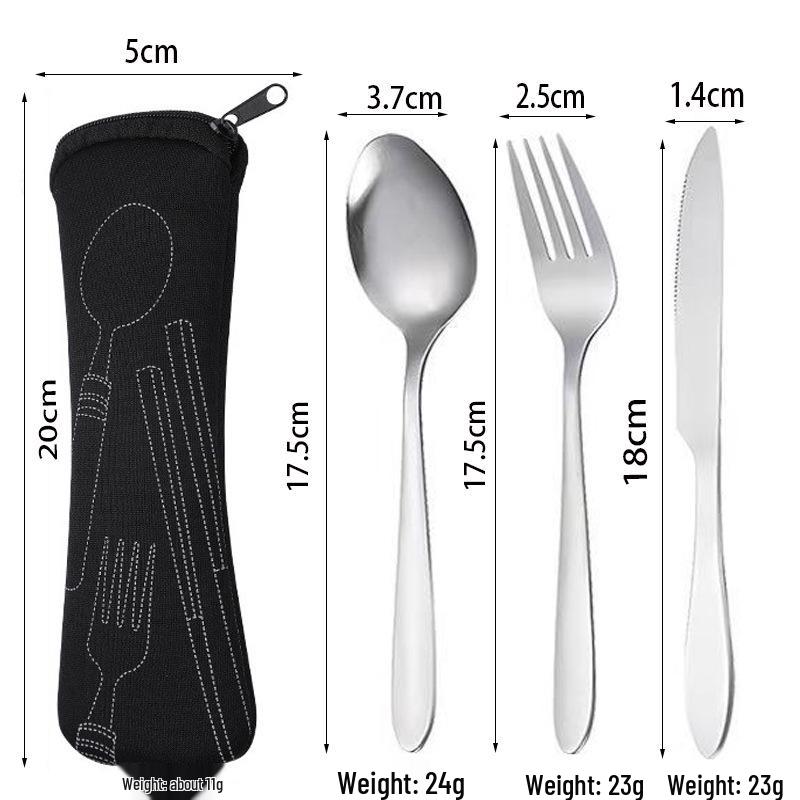 Stainless Steel Cutlery Set: Knife, Fork, Spoon with Cloth Bag - Portable for Student or Picnic Use