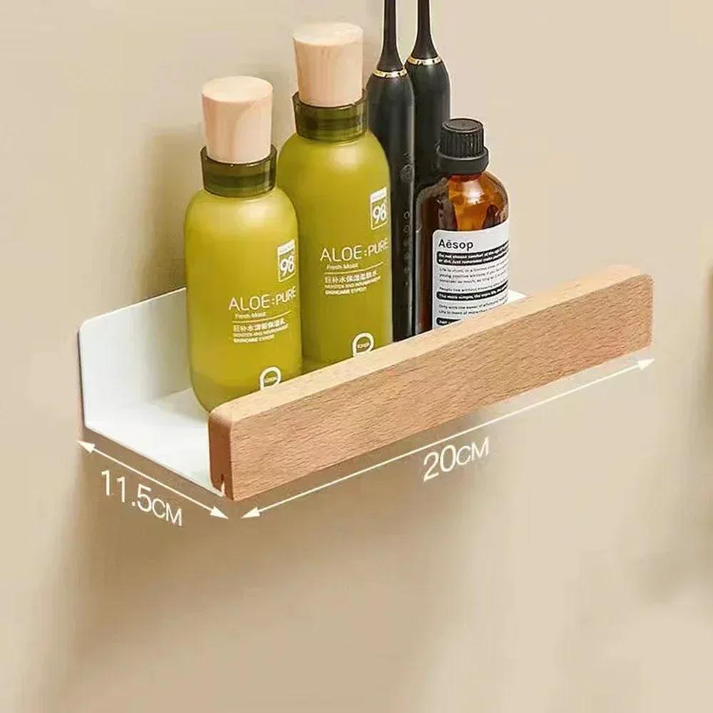 Wall Mounted Wood Shelf Organizer Shower Storage Rack Solid Wood Corner Shelves Wall Mounted Toilet Shampoo Holder Kitchen Shelf
