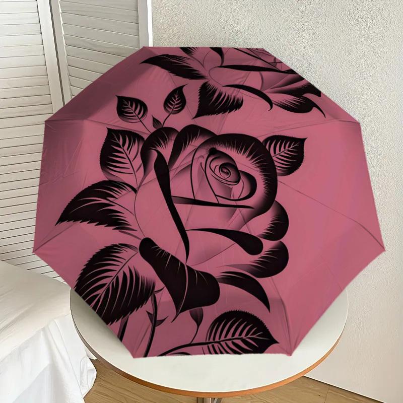 

1pc Black Roses on Pink Background Umbrella with Plastic Handle,Suitable for All Seasons Home Travel Outdoor UmbrellaDD128