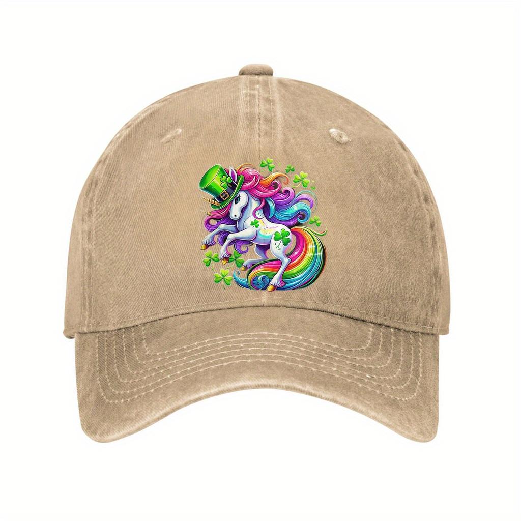 Rainbow Shamrock Unicorn Baseball Cap Adjustable Cotton Casual Vintage Hat for Men Women