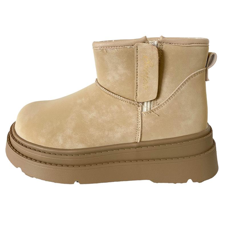 

LZ6067 латексная стелька/платформа ботинки Мартин женская обувь зимние теплые ботинки для снега кожаная хлопковая обувь 2024 новинка 40 бежевый