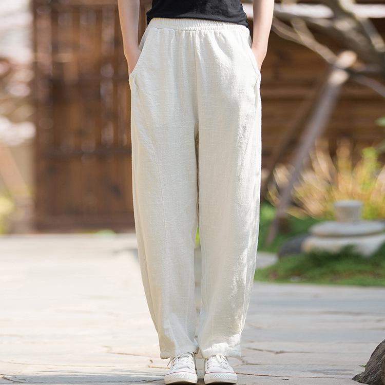 2025 Spring & Summer Loose Fit Ramie-Cotton Women's Yoga Pants - Sand-Washed Casual Bloomers