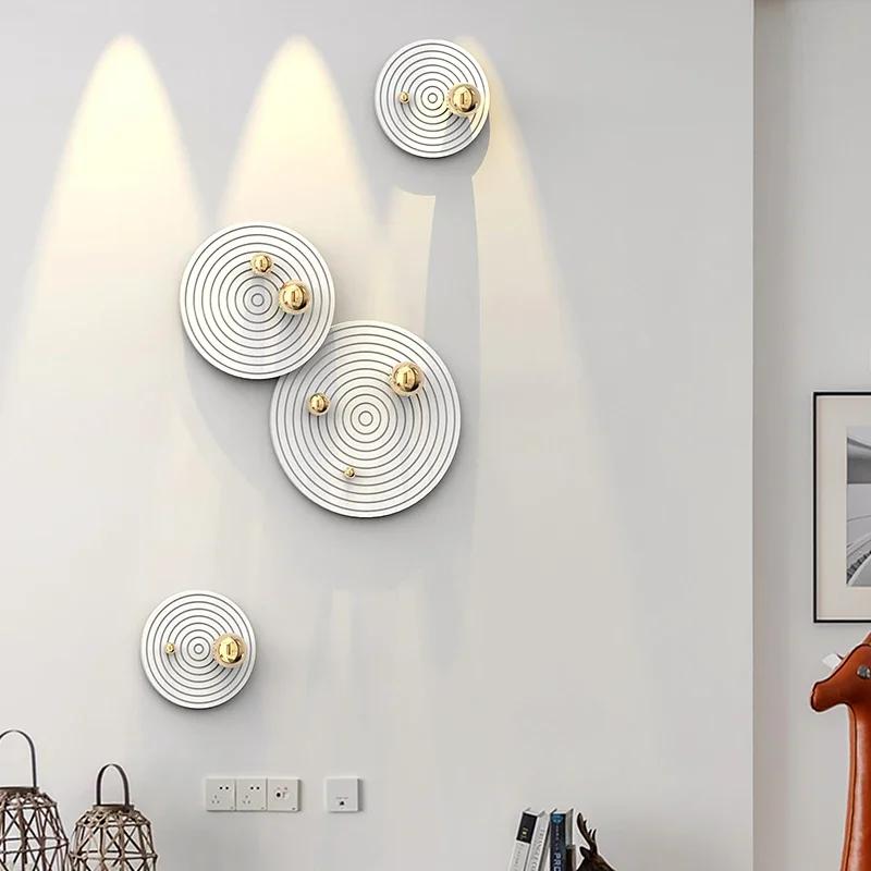 Round Plate Golden Ball Wall Hanging Living Room Bedroom Decoration 3D Three-dimensional Pendant Planet Track Porch