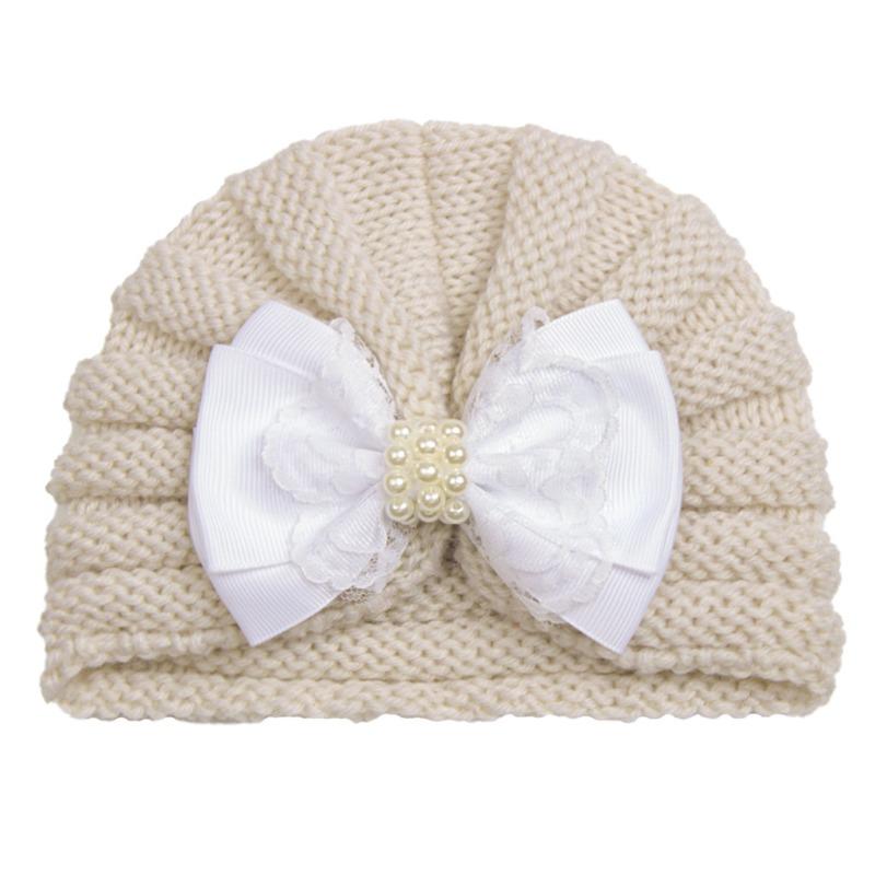 Winter new baby wool hat, children's pearl bow thermal pullover hat, baby hat