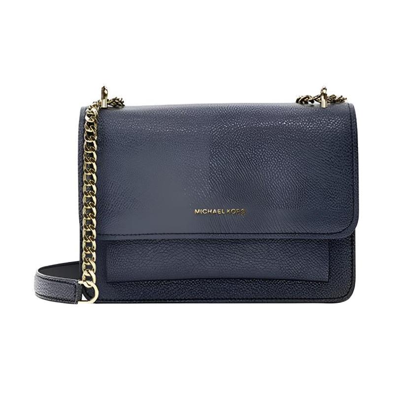 Michael Kors Claire Logo Magnetic Closure Pebbled Leather Crossbody Shoulder Bag Small Women's Navy Blue