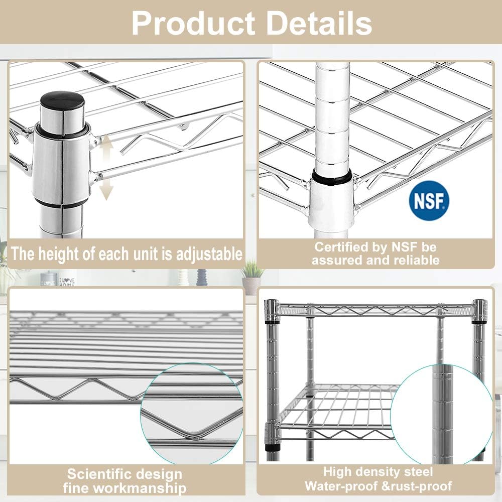 Metal Shelves 6 Layer Wire Shelving On Wheels Heavy Duty Metal Storage Rack Utility Shelves 48" NSF Steel Racks 2100 LBS Capacity Adjustable Standing