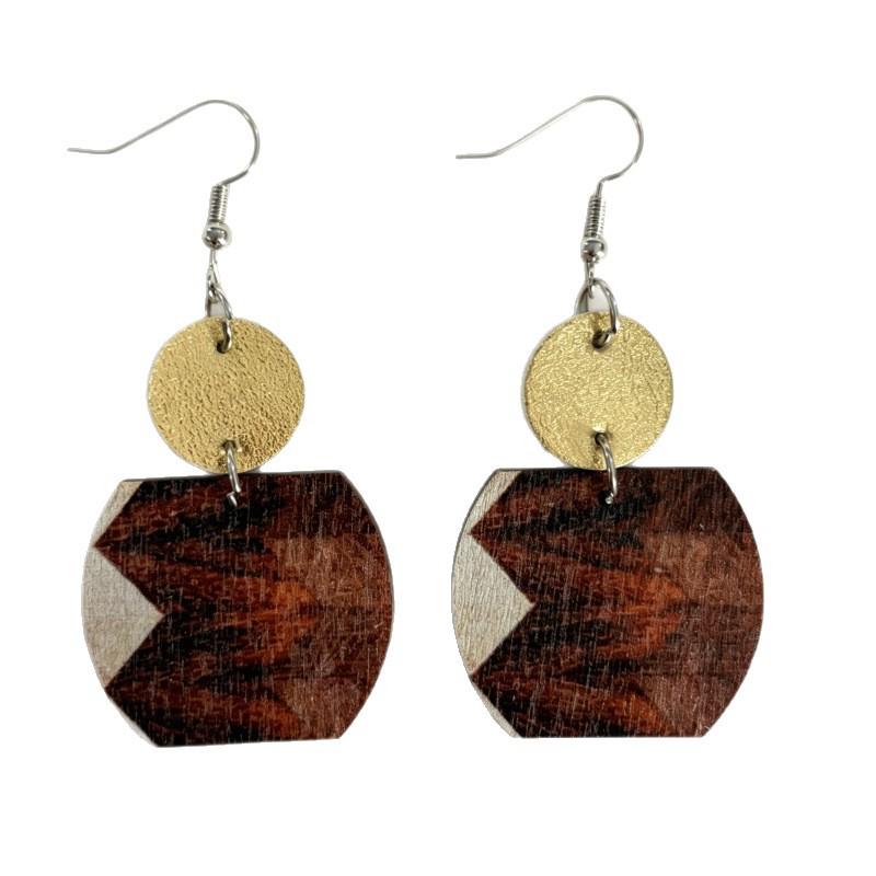 Retro Bohemian Sunset Sky Oil Painting Wooden Earrings
