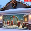 2D Door Flag 1 Piece Christmas Garage Door Flag - Festive Santa Claus and Snowman Scene