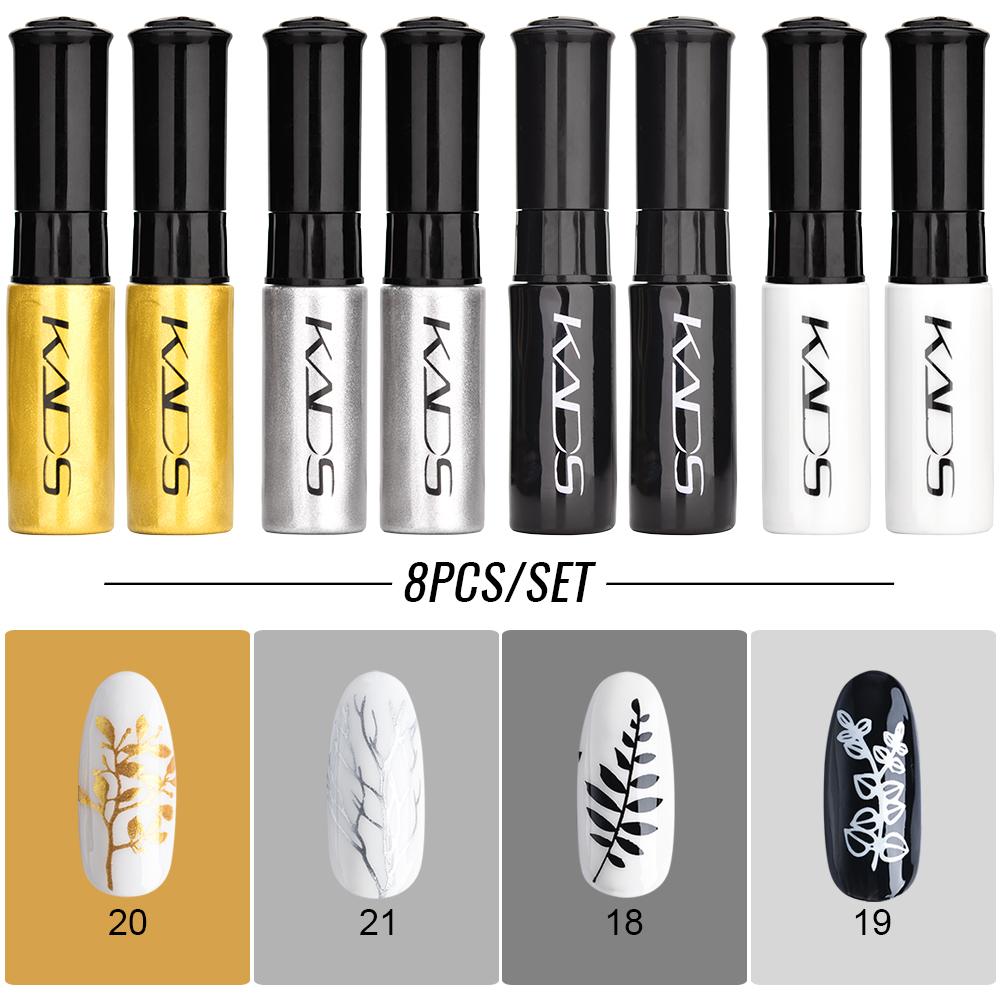 

KADS 8 шт./компл. лак для стемпинга ногтей набор лаков для дизайна ногтей черный, белый цвет полиграфический лак