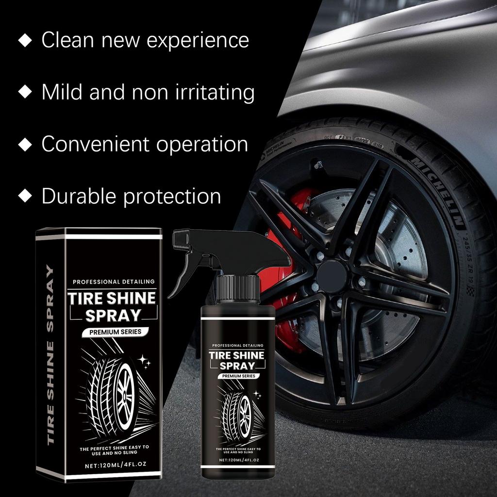 Tire Gloss Spray ,120ML,; Wheel Tire Gloss Maintenance Cleaning Polishing Coating Liquid Coating Agent; Suitable For Cars, Trucks, SUVs, RVs, Etc.