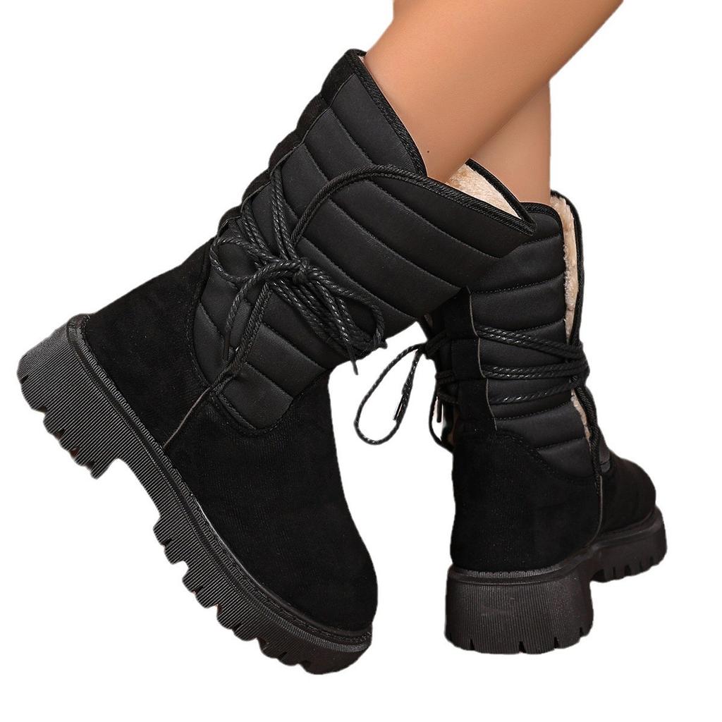 Medium tube snow boots women's winter velvet thickened warm strap cotton boots women