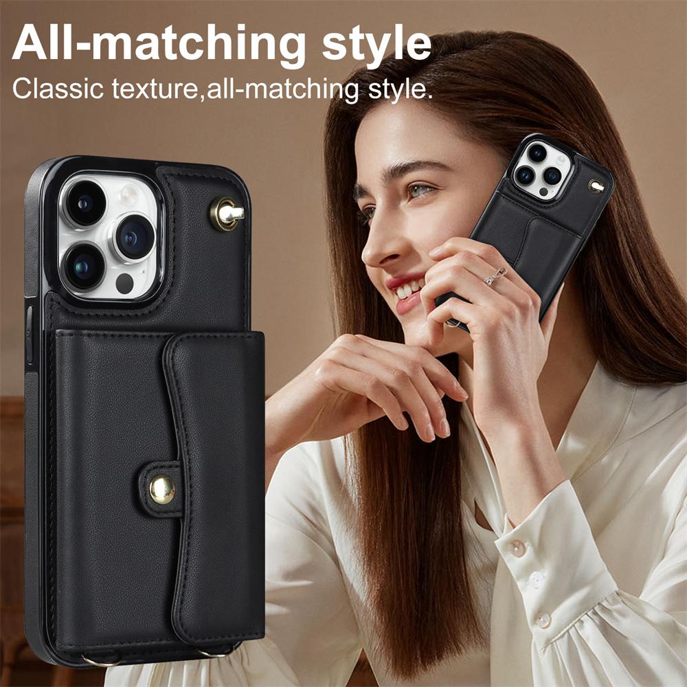 Wallet Case Diagonal Strap With Bracket Leather Cover For iPhone 17 16 15 Plus 14 Pro 13 Mini 12 Pro Max 11 Pro Max SE 2020 XS XR 8 7