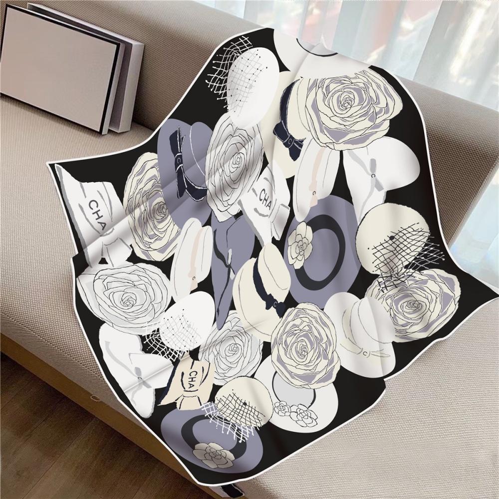 New Design Letters Flowers Printed Twill Silk Scarf Square Scarves Lady Wraps Kerchief Woman Neck Shawl Wraps Echarpes 90Cm