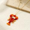 1 Piece 304 Stainless Steel Ocean Pendants 18K Gold Plated Red Enamel Lobster Charms For Jewelry Necklace Making 5.3cm x 3.2cm