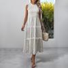 Summer 2026 Middle East High-End Lace Trim Patchwork Maxi Slip Dress with French Stripes
