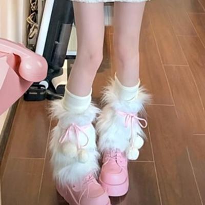 Fashion Knitted Winter Leg Warmers Ball Foot Cover Furry Leg Warmers Y2K Kawaii Leg Coverings Spicy Girls