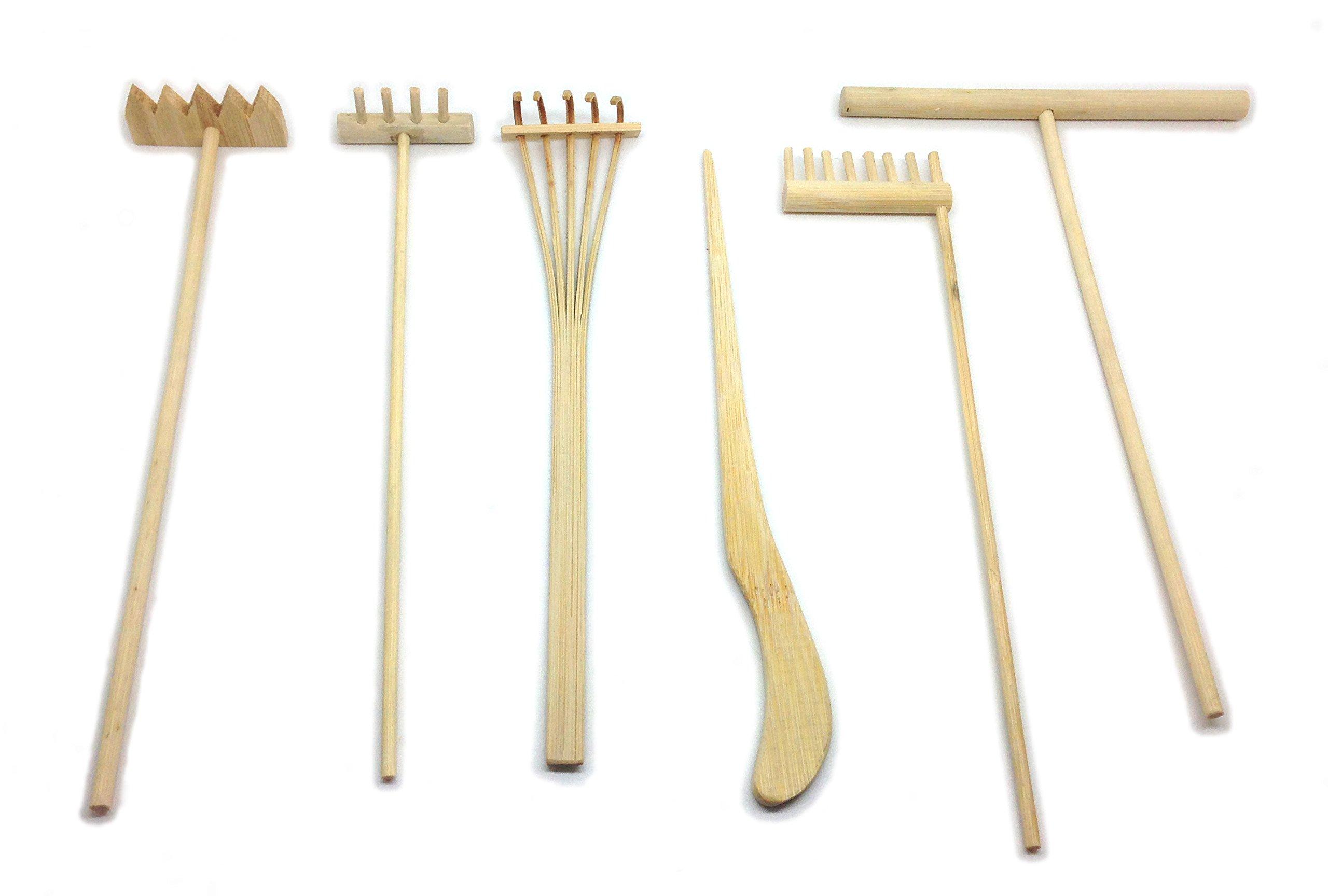

Mini Zen Garden Tool Rake Set, 6 Pieces, Rakes, Drawing Stylus, Sand Smoothing Push Rake
