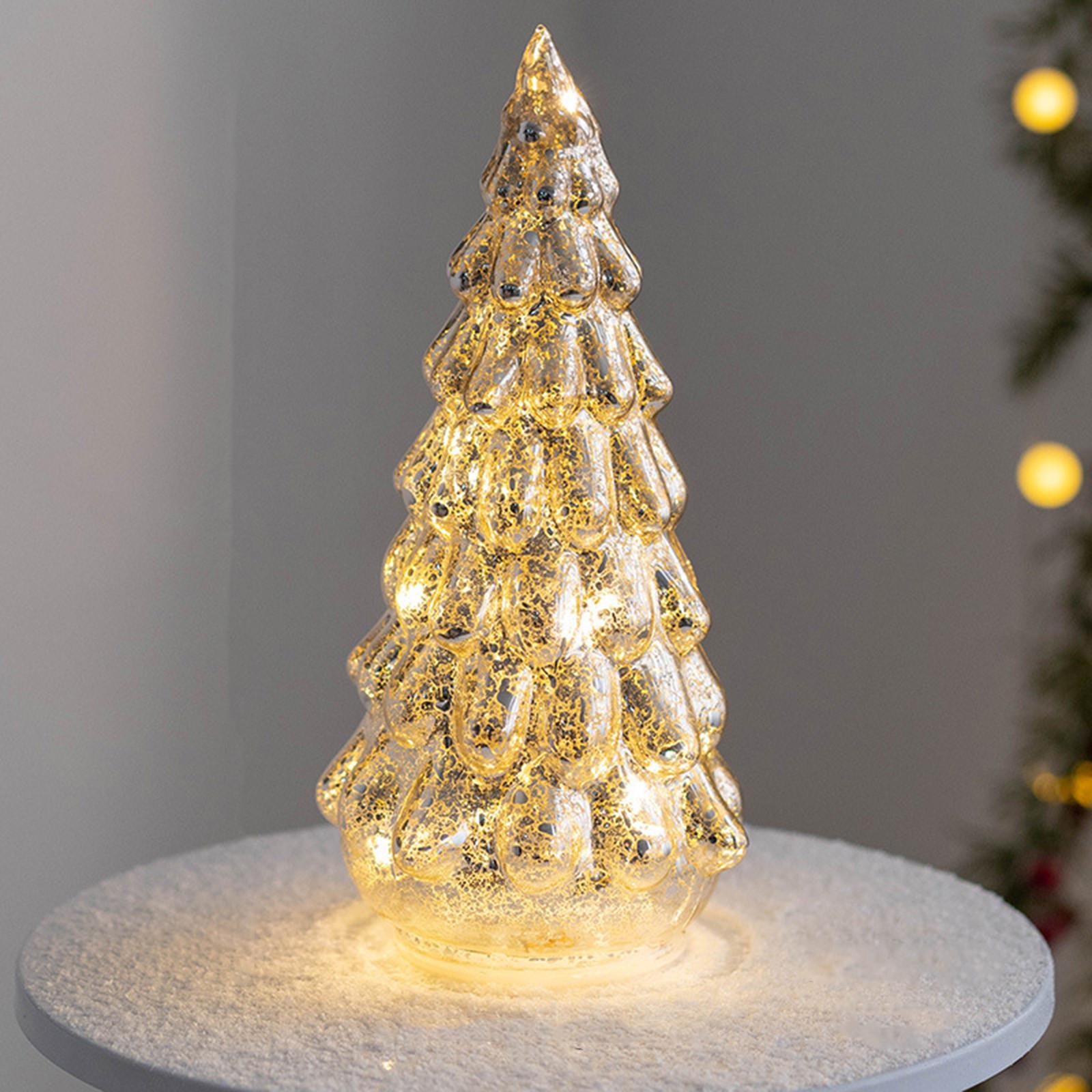 Christmas Ornament Pretty Glass Christmas Tree Tabletop Small Tree With Lights Built In Batteries Operated Christmas Nightlight One Size