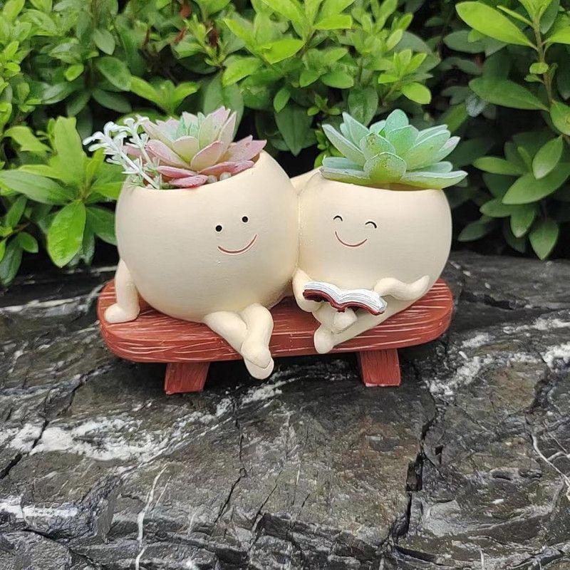 Cute Cartoon Smiley Flower Pot Vase – Porcelain Succulent Planter for Home Decoration