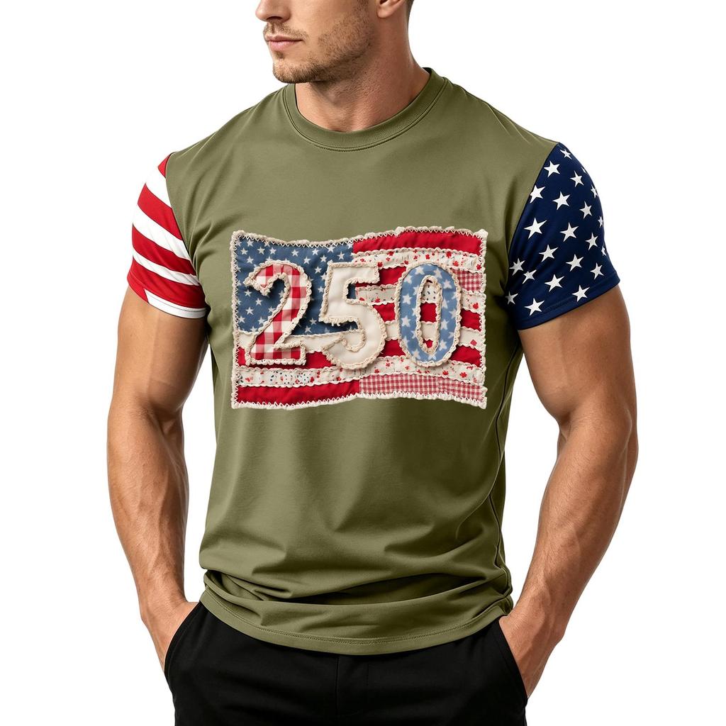 Men's Independence Day Flag Print Short Sleeve T-Shirt, Loose Casual Daily Summer Tops