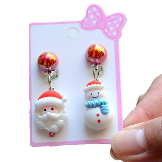 Kids' Christmas Cartoon Princess Clip-On Earrings: Cute, No Piercing Needed