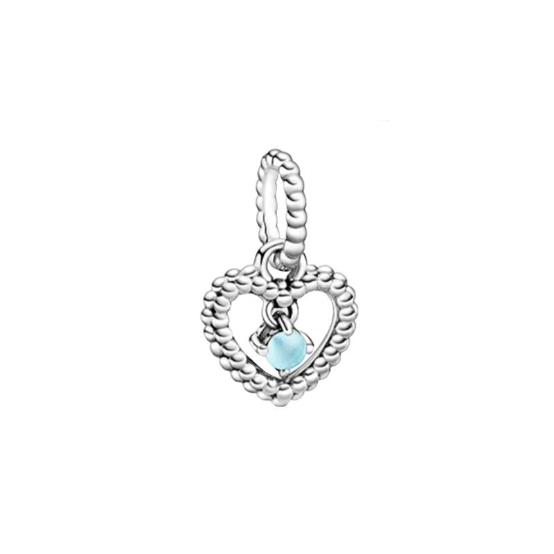 Pandora Sky Blue Beaded Heart Shape 925 Silver Pendant Women's Silver 798854C07