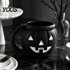 Funny Pumpkin Kitchen Organizer Halloween Ice Cream Cup with Spoon, Keeps Hands Warm Dessert Holder Cup, PLA Creative Sleeve for Home Party