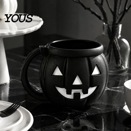 Funny Pumpkin Kitchen Organizer Halloween Ice Cream Cup with Spoon, Keeps Hands Warm Dessert Holder Cup, PLA Creative Sleeve for Home Party