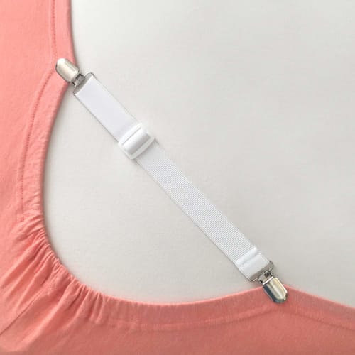 QBeau Comforter Clips, Bed Sheet Anti-Slip Clips, Elastic Bands, Adjustable Corner Clips, White, Set of 8