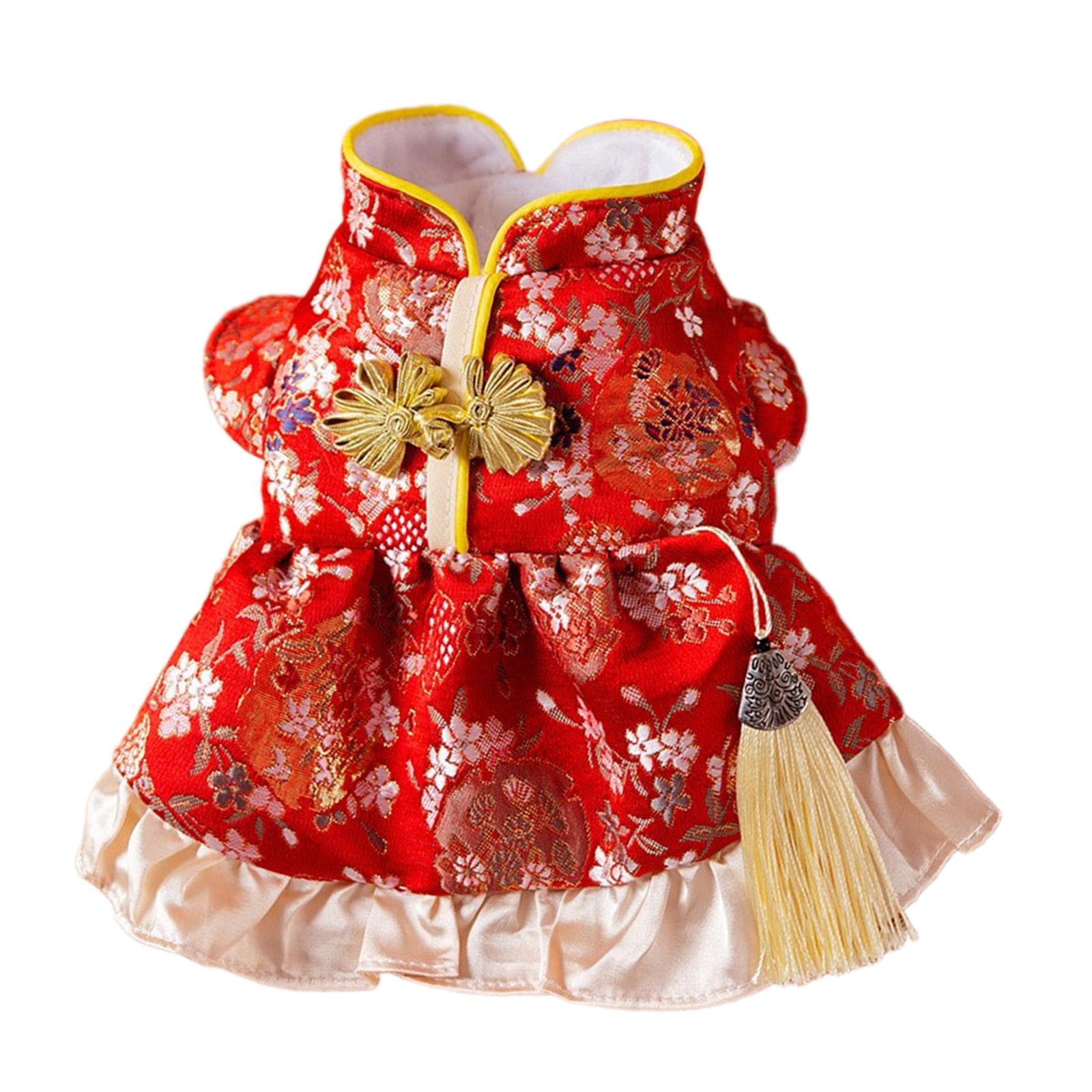 

Наряд для собаки на китайский Новый год, с меховой подкладкой, костюм в стиле тан, праздничный комбинезон для собаки, наряд на китайский Новый год, зимняя одежда M