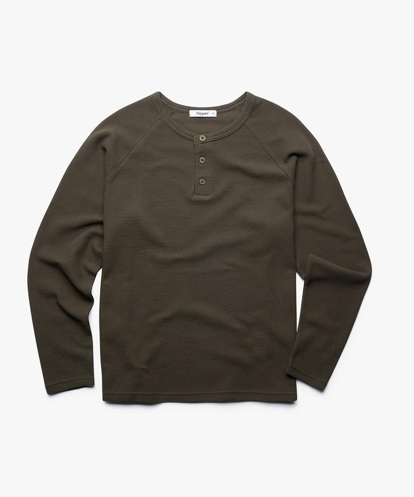 POLYGRAM Waffle Raglan Henley Neck Long Sleeve - 5 Colors