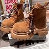 Martin Boots Matte Lace-up Fringed Retro Big Head Locomotive Boots Super Foreign Style Short Boots Spice Girl Style Small Women's Shoes