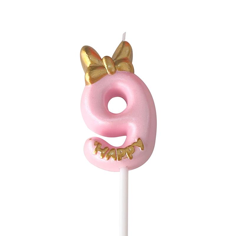 Gold Pink Bow Number Candles Birthday Candle Cake Decoration Digital 0-9 Cake Topper Decor Baby Shower Anniversary Day Decor