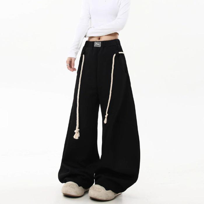American Gray Retro Wide-Leg Street Dance Sweatpants for Women L