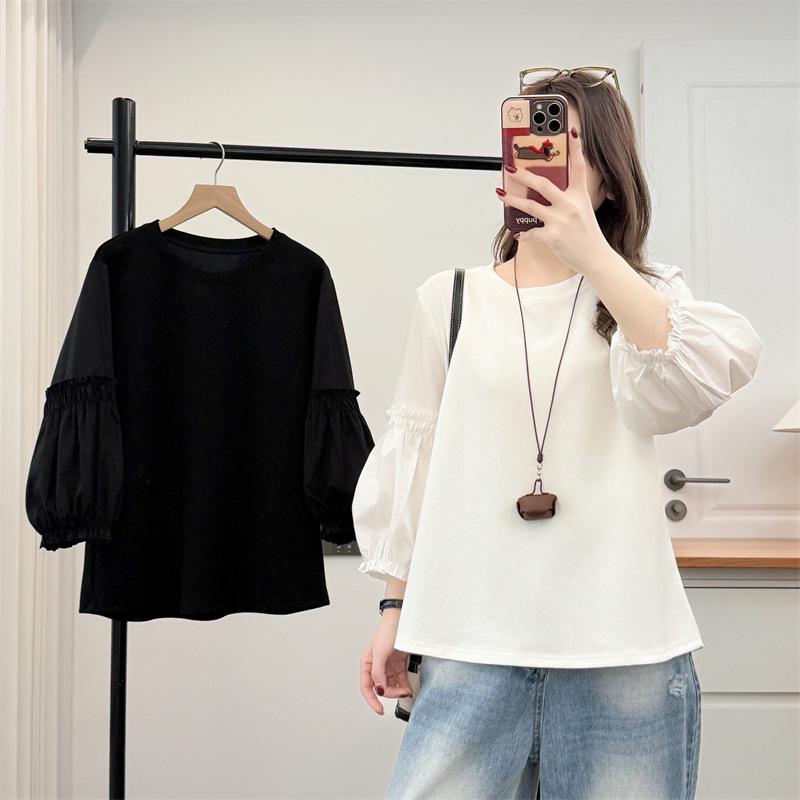 2026 Spring/Summer Plus Size European & Korean Style Tulip Sleeve T-shirt - Versatile Fat Girl Top