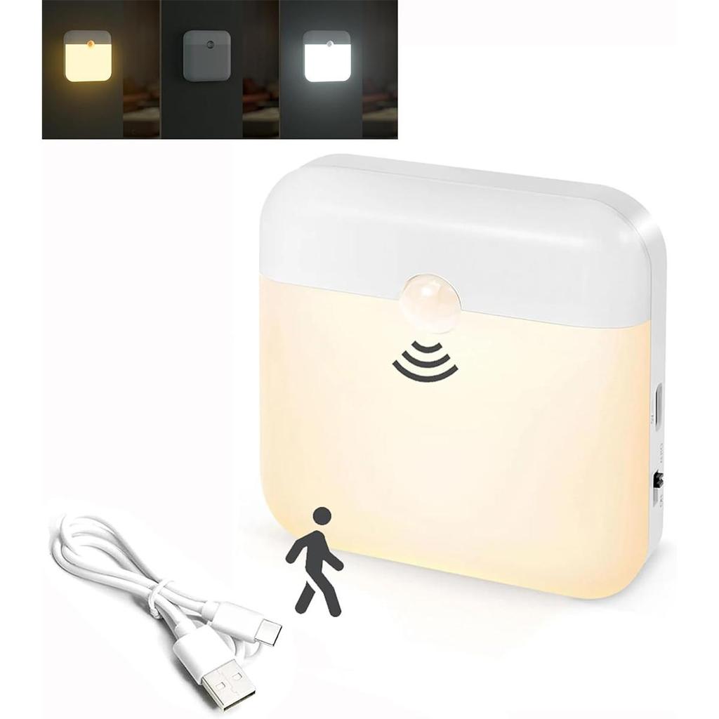 Motion Sensor Led Night Light Wireless Wall Square Usb Smart Rechargeable Magnetic 2-colors Bedroom Lights Corridor Hallway Lamp