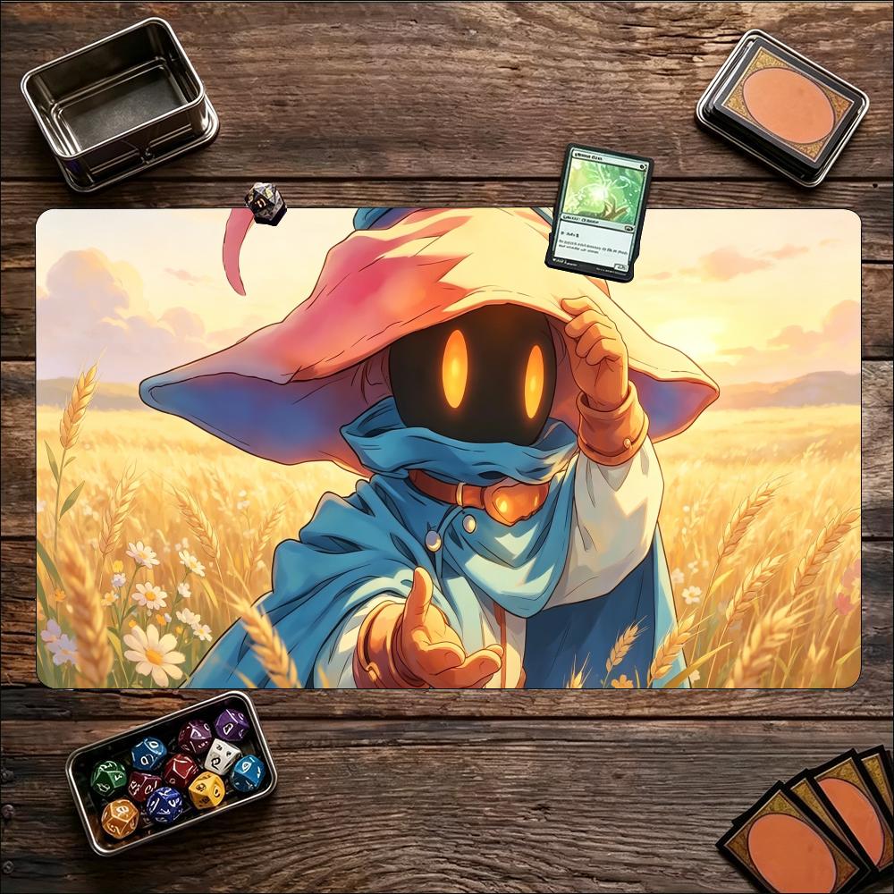 Cute Fantasy Mage Character Large Game Playmat Non Slip Rubber Table Mat Stitched Edge For Card Game Laptop Gaming Workspace