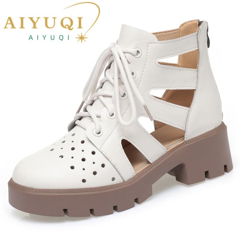 

Fashion AIYUQI Women s Summer Boots 2025 New Casual Mesh Ankle Boots Ladies British Style Genuine Leather Women s Cool Boots 41 бежевый