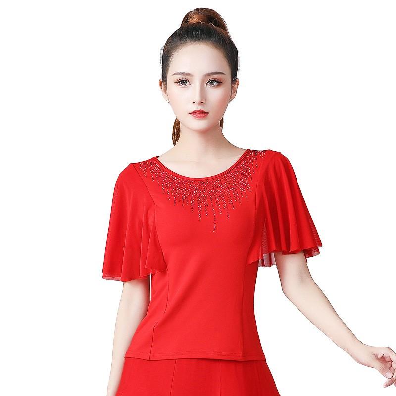 Women's Spring and Summer Design Short Sleeve Dancewear Slim Elegant Sports Square Tops